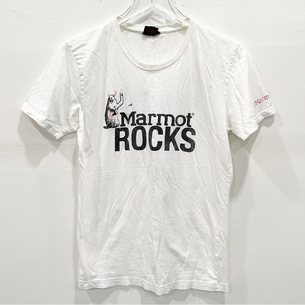 Vintage Marmot Rocks Short Sleeve White Tshirt Distressed White Small Streetwear